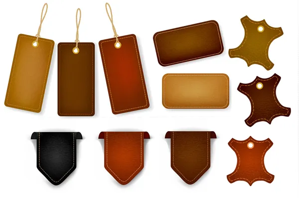 Big set of leather labels and tags. — Stock Vector