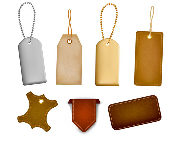 Set of leather labels and tags. Vector illustration