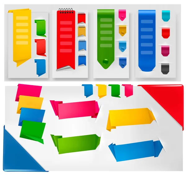 Enorme conjunto de banderas de papel de origami de colores. Ilustración vectorial . — Vector de stock