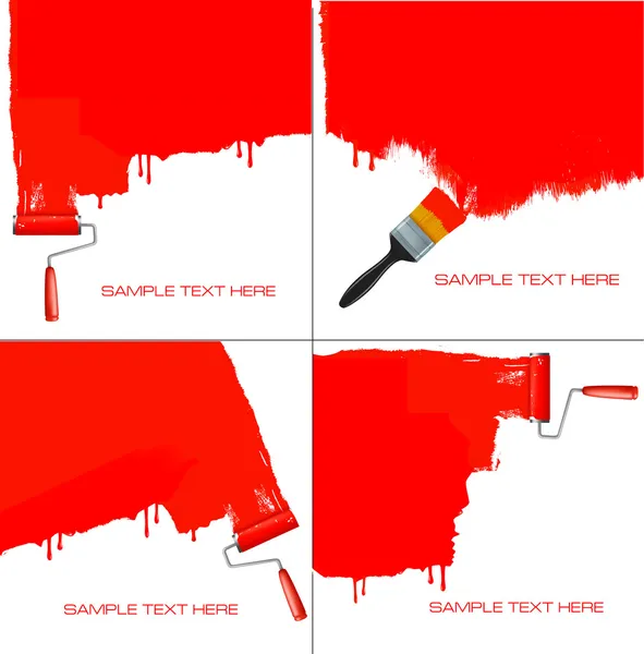 Rodillo rojo pintando la pared blanca. Vector . — Archivo Imágenes Vectoriales