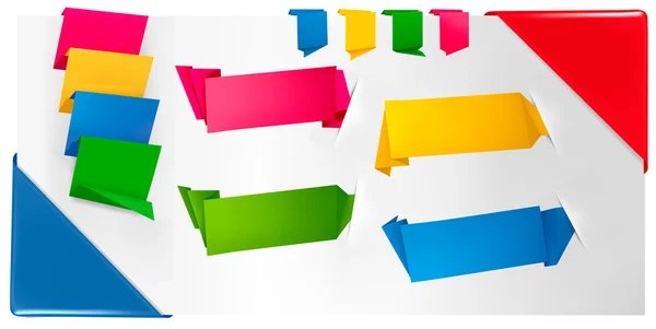 Grande collection de bannières et autocollants en papier origami coloré. Vecteur illus — Image vectorielle