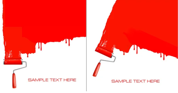 赤のローラーは白い壁を塗るします。2 つの背景のベクトル. — ストックベクタ