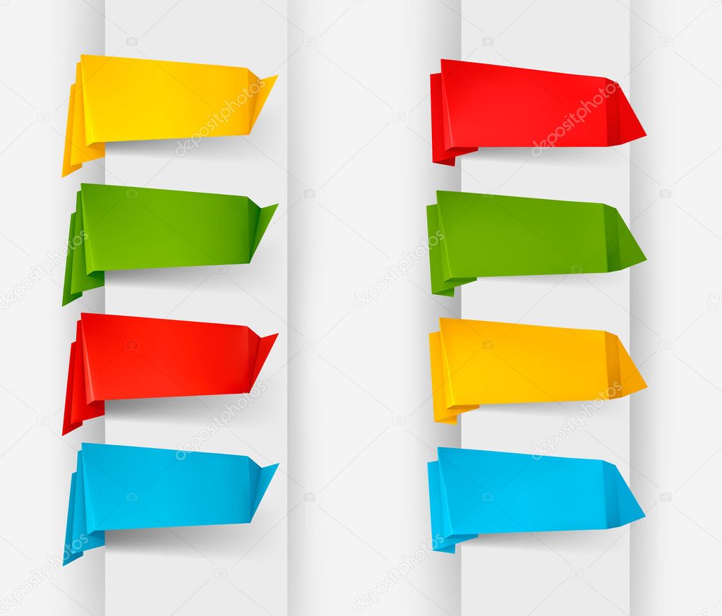 Huge set of colorful origami paper banners. Vector illustration.