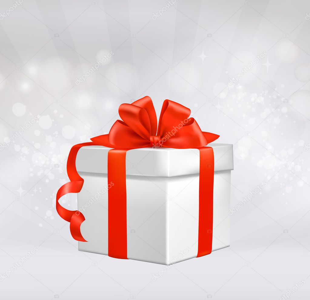 Christmas background with gift box with red bow. Vector illustration.