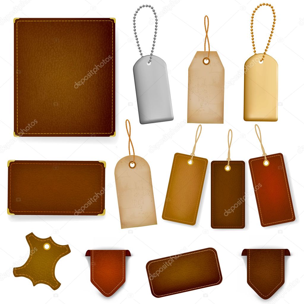 Set of leather labels and tags.