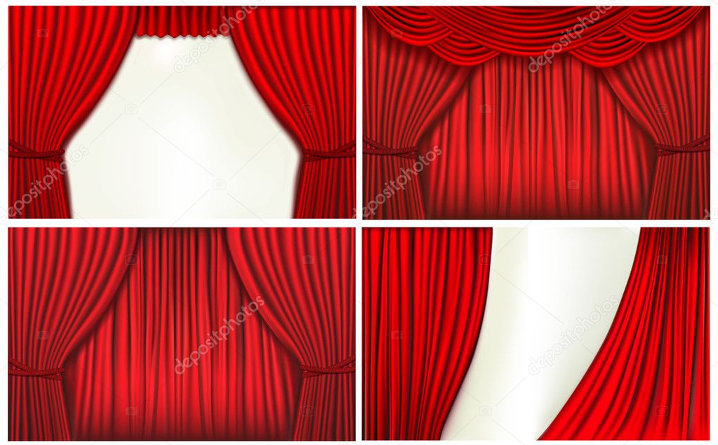 Set of backgrounds with red velvet curtain.