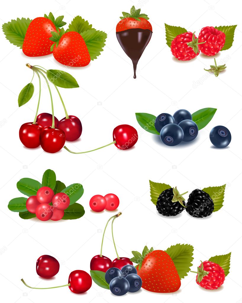 Group of berries and cherries.