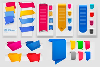 Big collection of colorful origami paper banners and stickers. Vector illus clipart
