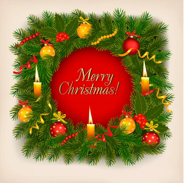 Fondo de Navidad con árbol de Navidad con vela. Ilustración vectorial — Vector de stock