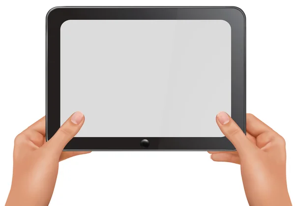 Achtergrond-vector. handen met digitale tablet-pc. vectorillustratie — Stockvector