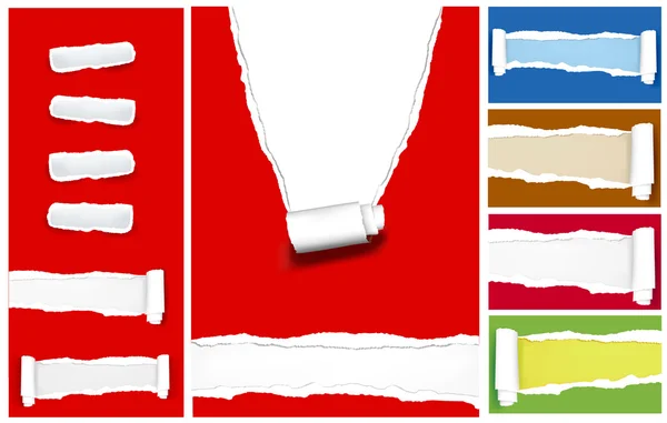 Set di sfondi di carta colorati strappati. Illustrazione vettoriale — Vettoriale Stock