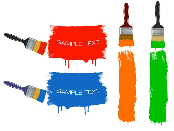 Πινέλο και κυλινδρικό χρωστήρα και χρώμα πανό. εικονογράφηση φορέας. — Διανυσματικό Αρχείο