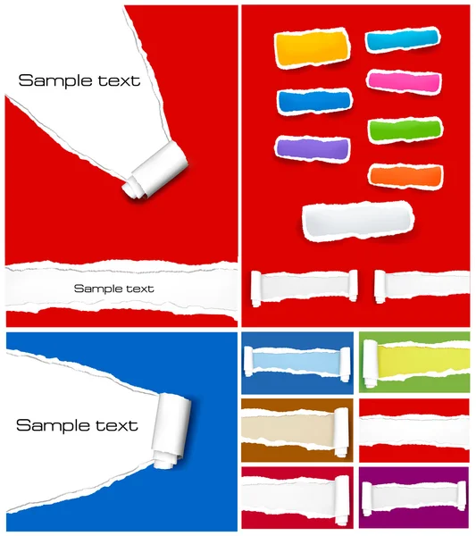 Quatro sites diferentes feitos de papel rasgado. Modelo de design. Vetor . — Vetor de Stock