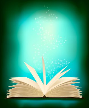 Opened magic book with magic light. vector illustration. clipart