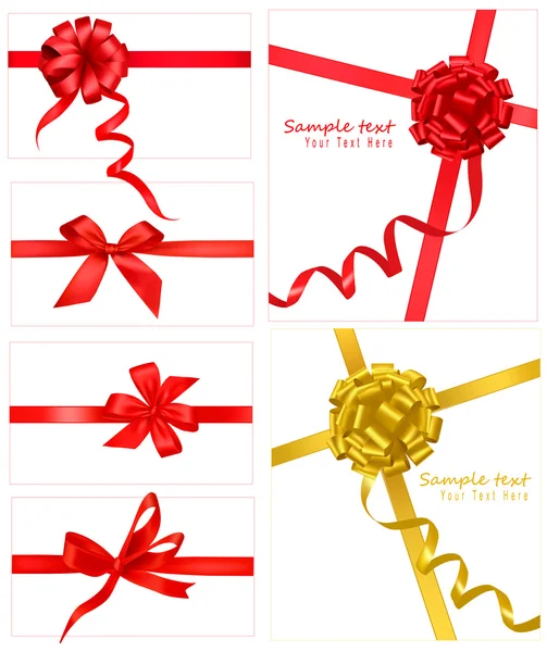 Collection de noeuds rouges avec rubans. Vecteur . — Image vectorielle