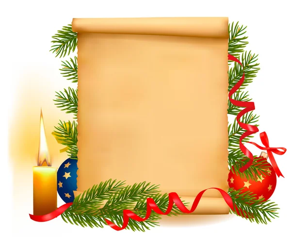 Décorations de Noël sur le vieux papier. Vecteur . — Image vectorielle