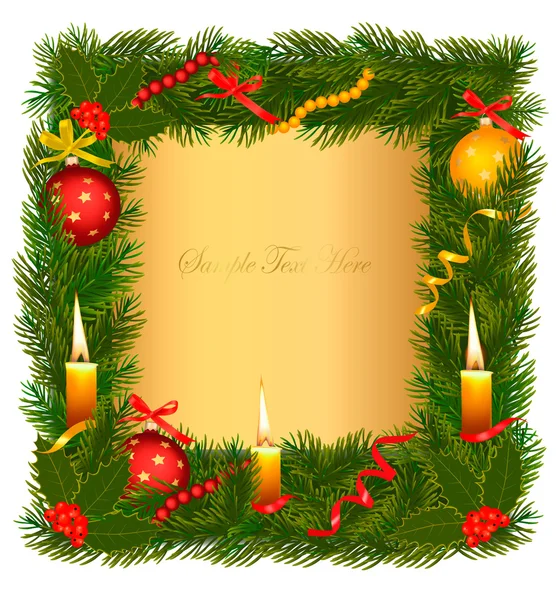 Corona de Navidad con árbol de Navidad y vela. Ilustración vectorial . — Archivo Imágenes Vectoriales