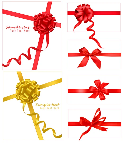 Collection de noeuds rouges avec rubans. Vecteur . — Image vectorielle