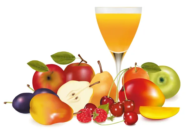 Fruits frais et jus. Illustration vectorielle . — Image vectorielle