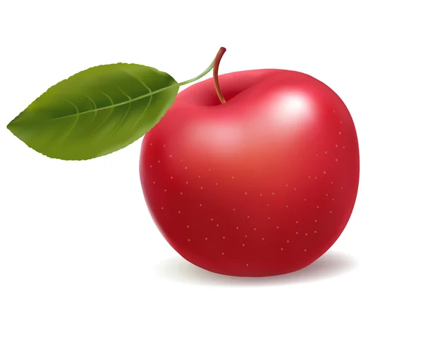 Φρέσκο κόκκινο μήλο με πράσινο φύλλο. εικονογράφηση φορέας. — Διανυσματικό Αρχείο