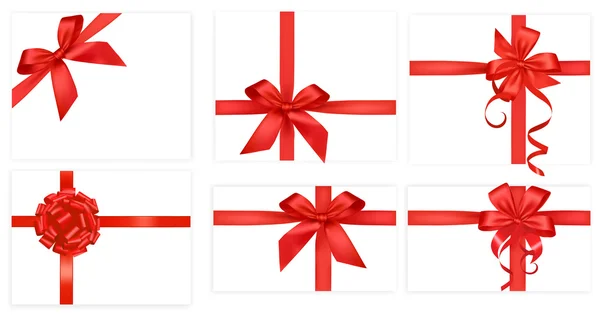 Stor uppsättning röda gåva bågar med band. vektor. — Stock vektor
