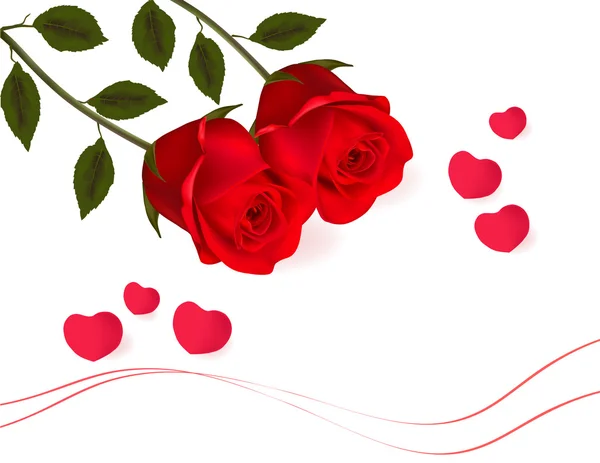 情人节的背景。两个红玫瑰和心。光栅版本的向量. — 图库矢量图片