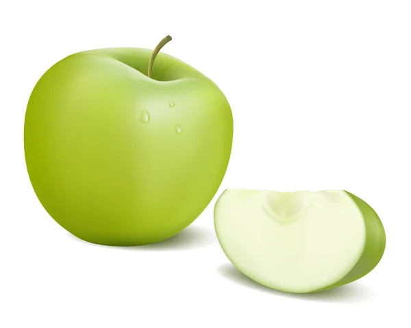 Čerstvé zelené jablko s zelený list. vektorové ilustrace. — Stockový vektor