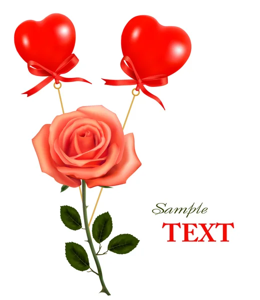 Valentine`s day card. Red roses and gift red bow. Vector. — Stock Vector