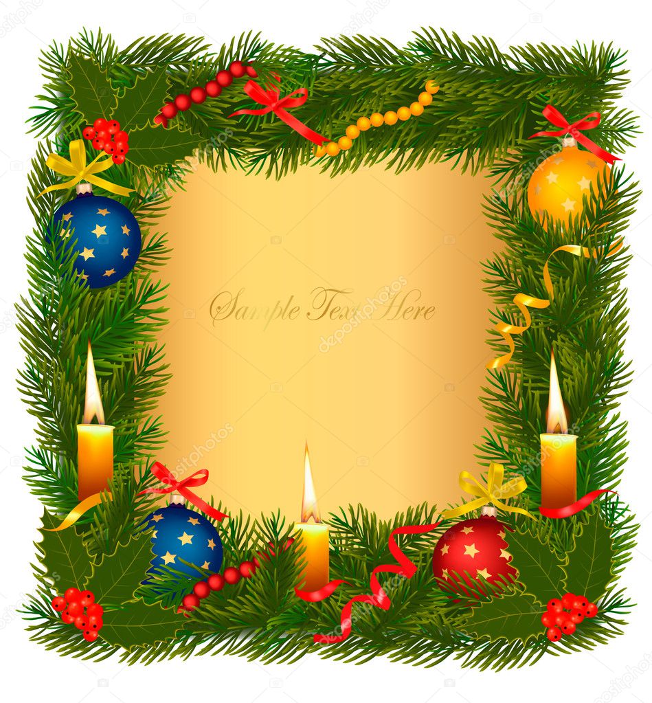 Christmas background with christmas tree and candle. Vector illustration.