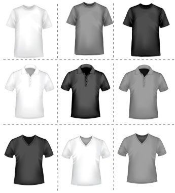 Black and white t-shirt design template. Photo-realistic vector illustratio clipart