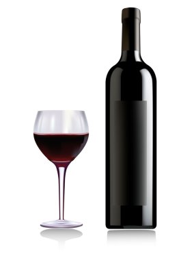 A wine bottle and glass of wine. Vector. clipart