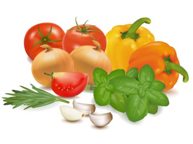 The big colorful group of vegetables. Photo-realistic vector. clipart