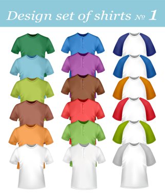 Color and white men polo shirts and t-shirts. Photo-realistic vector illust clipart