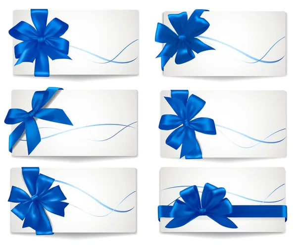 Grand ensemble de noeuds cadeaux bleus avec des rubans. Vecteur . — Image vectorielle