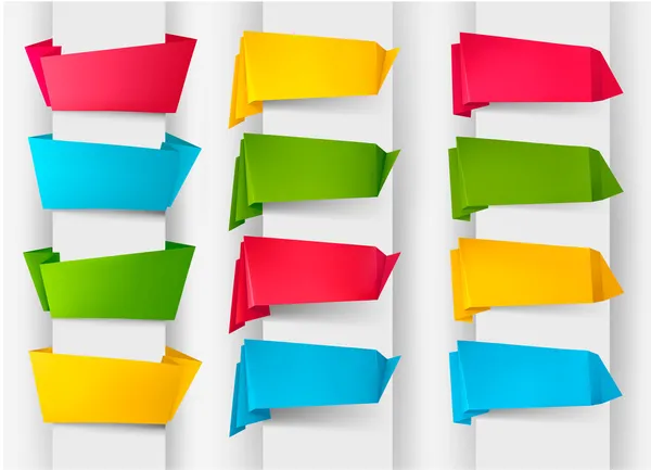 Enorme conjunto de banderas de papel de origami de colores. Ilustración vectorial — Vector de stock