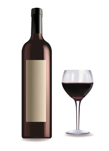 Bicchiere di vino rosso e bottiglia su sfondo bianco . — Vettoriale Stock