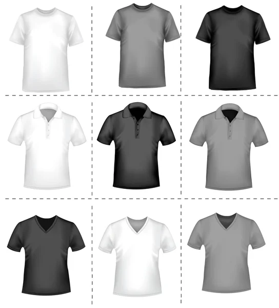 Modèle de t-shirt noir et blanc. Illustration vectorielle photo-réaliste — Image vectorielle