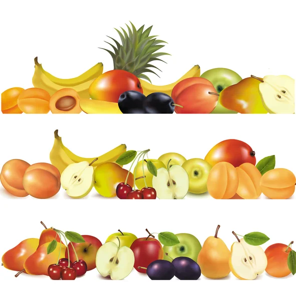 stock vector Three fruit design borders isolated on white. Vector.