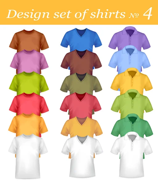 Modelo de design de t-shirt de cor e branco. Ilustração vetorial foto-realista — Vetor de Stock