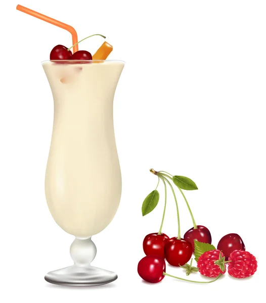 Cocktail con panna, ciliegia e rum. Vettore . — Vettoriale Stock