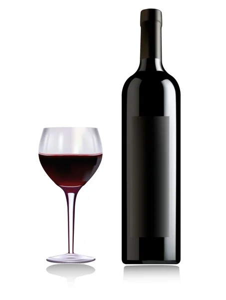 Uma garrafa de vinho e um copo de vinho. Vetor . — Vetor de Stock