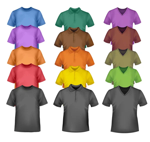 Modello di design di t-shirt a colori e bianche. Illatio vettoriale fotorealistica — Vettoriale Stock