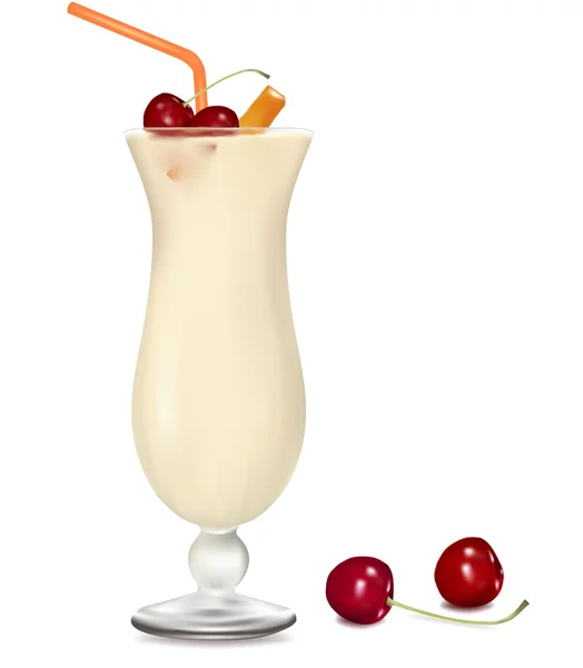 Cocktail with cream, cherry and rum. Vector. — Stock Vector