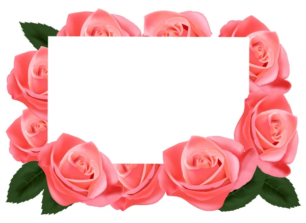 Pink roses and white paper card. Vector. — Stock Vector