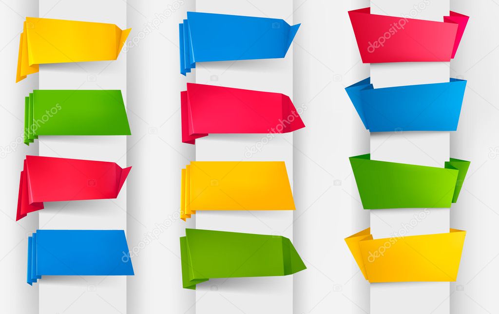 Huge set of colorful origami paper banners. Vector illustration