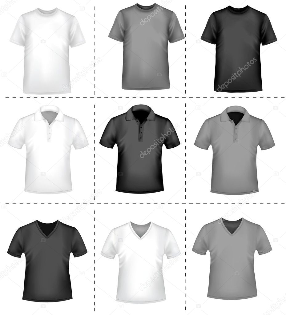 Black and white t-shirt design template. Photo-realistic vector illustratio