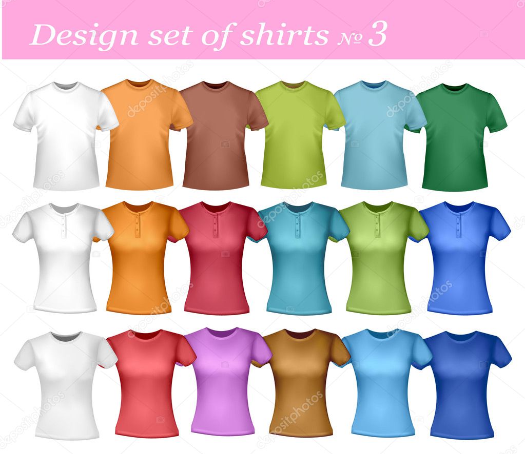 Color and white t-shirt design template. Photo-realistic vector illustratio