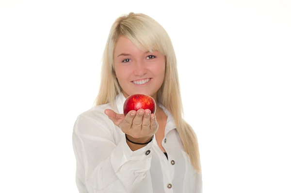 Mladá dívka s apple — Stock fotografie