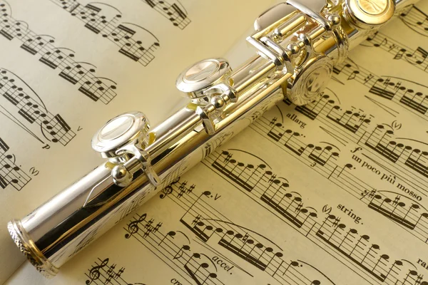 Score and flute — Stockfoto