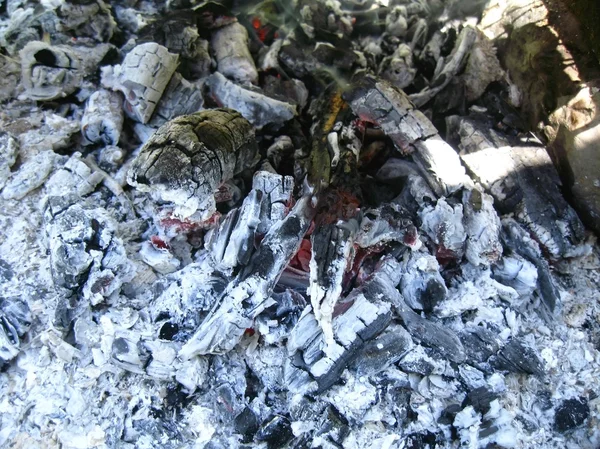 Táborák a uhlí po vypálení oheň — Stock fotografie